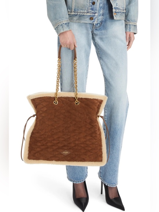 Saint Laurent Handbags - New Saint Laurent Le Pochon Genuine Shearling Trim Shoulder Bag